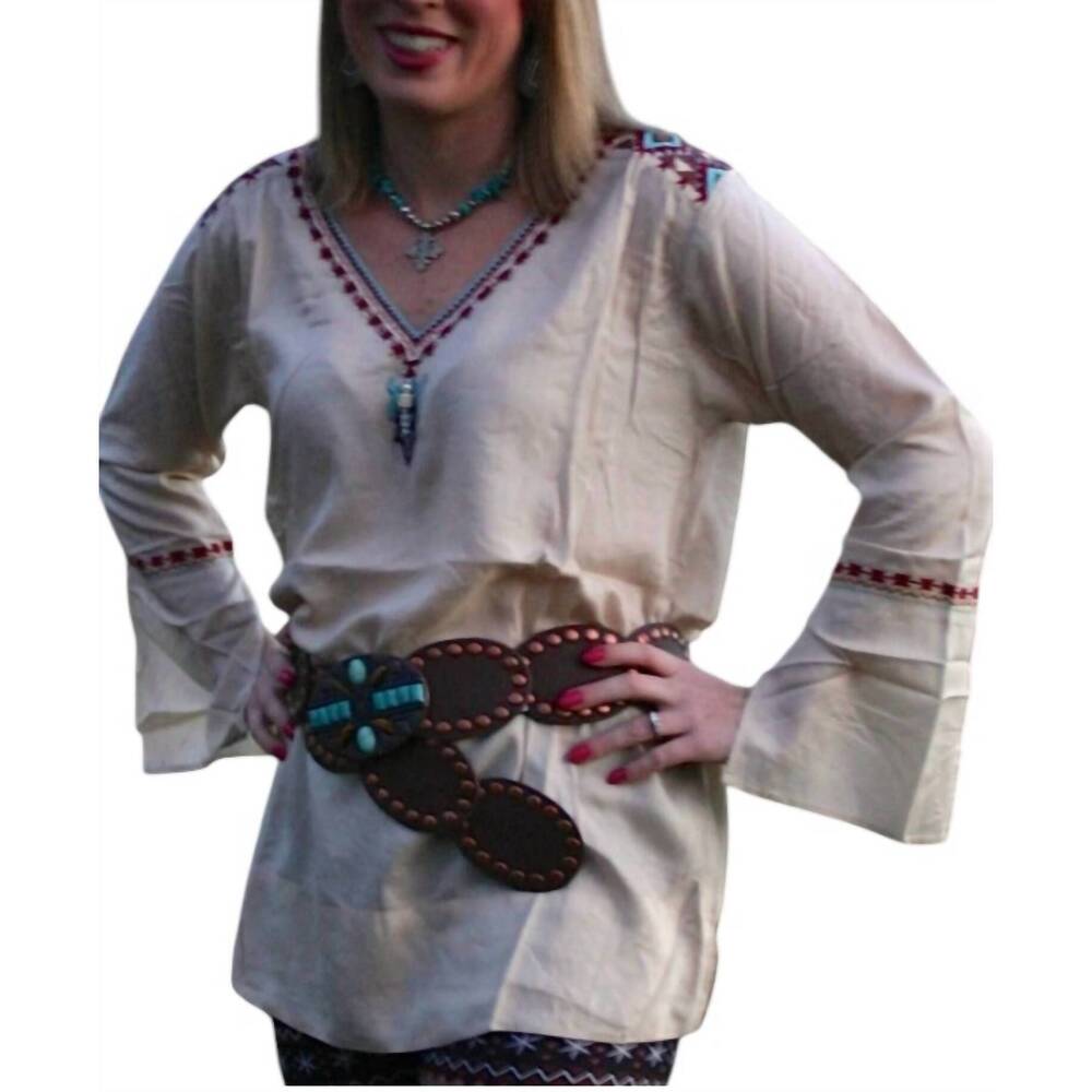 NEW R CINCO RANCH run to me tunic top in cream multi